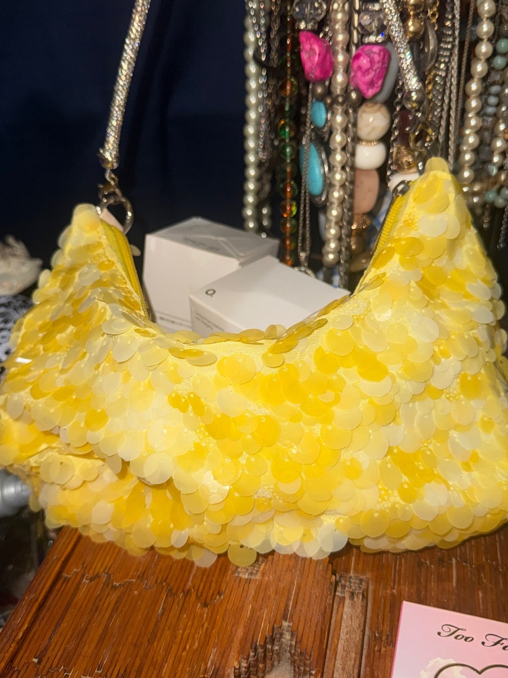 Yellow Sequin Shoulder Bag - Women's Sparkle Handbag - Picture 2 of 4